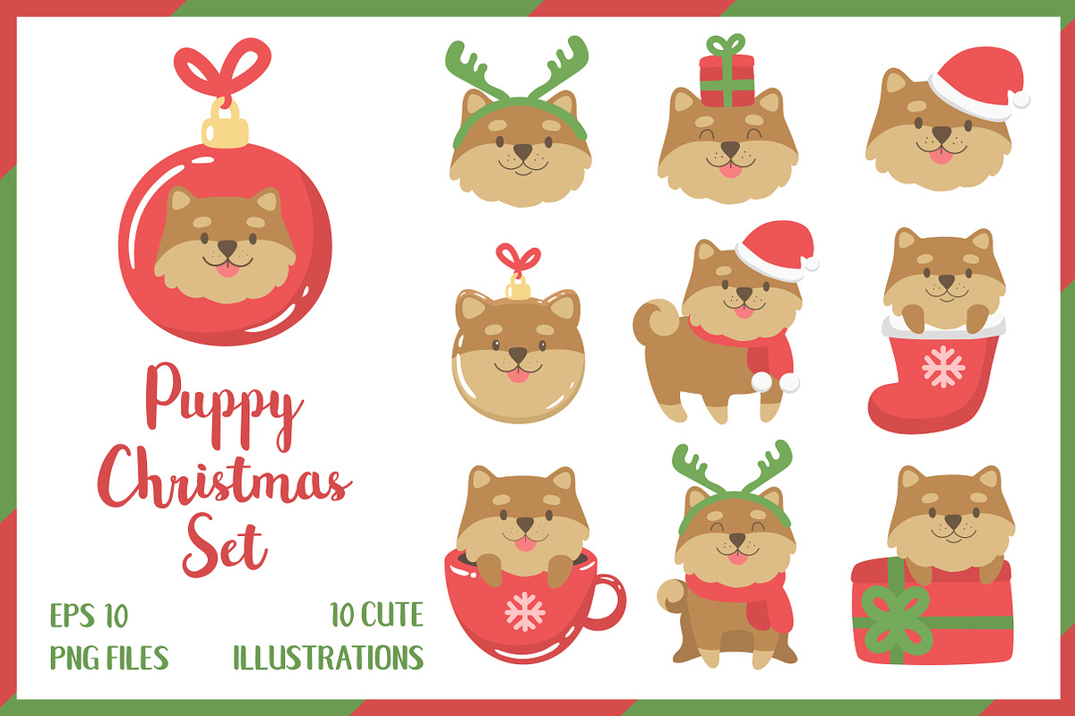 Puppy Christmas Set, an Animal Illustration by Imaginasty (Photo 1 of 3)