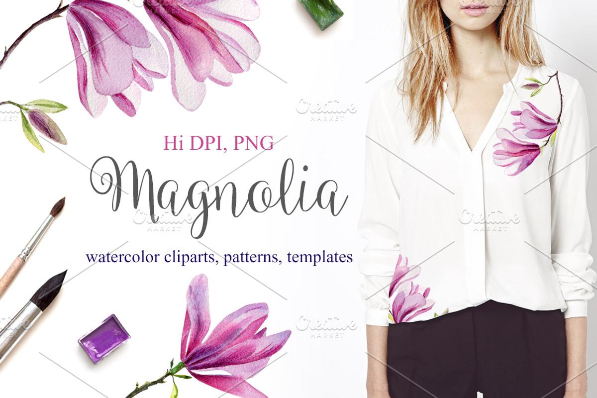 Watercolor magnolia set, a Decorative Illustration by Elegantia (Photo 1 of 4)