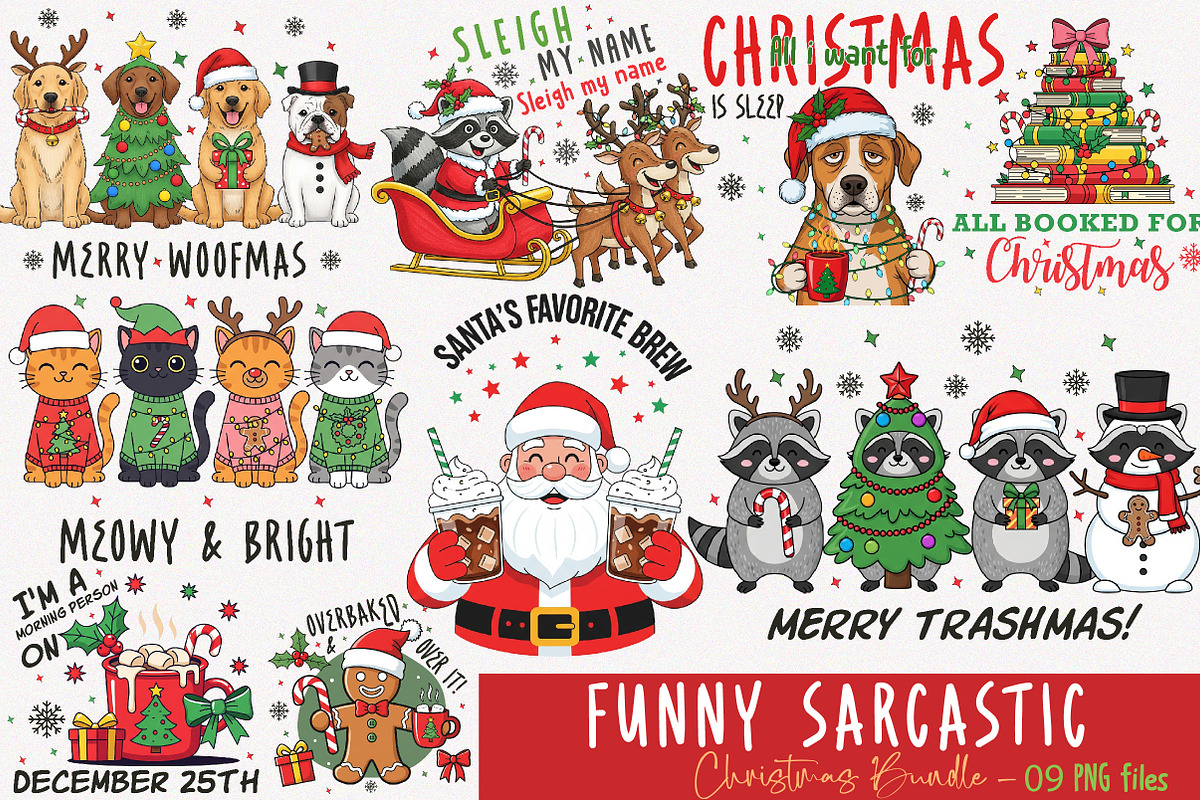 Funny Sarcastic Christmas Bundle Png, an Illustration by SinaCreation (Photo 1 of 11)