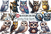 Watercolor Spooky Owls Clipart, an Illustration by Rose Art (Thumbnail 1 of 7)