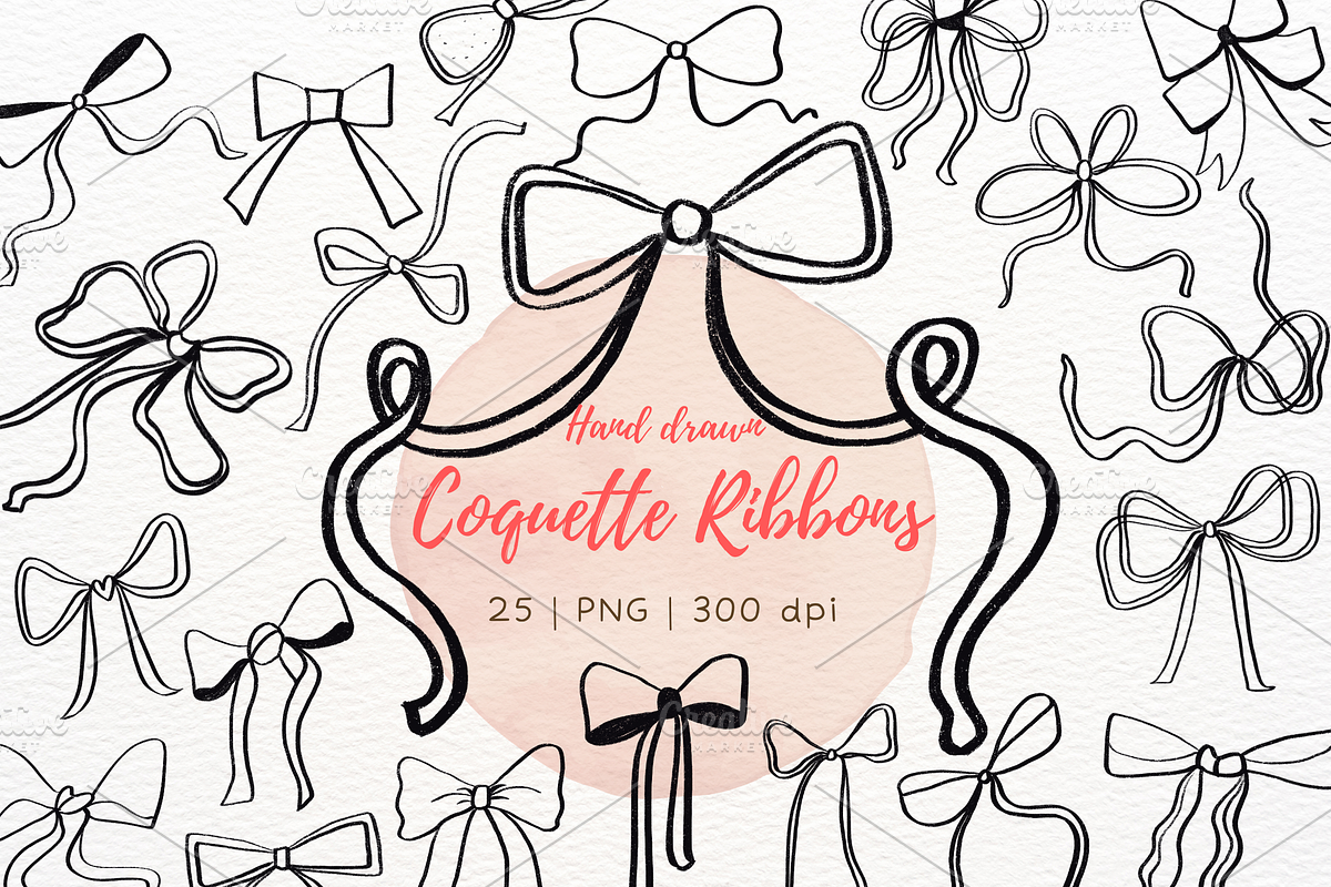 Coquette Ribbons Hand Drawn, an Illustration by RimzStudio (Photo 1 of 11)