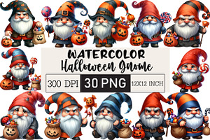 Halloween Gnome Clipart,Png Candy, an Illustration by Black Bird Studio