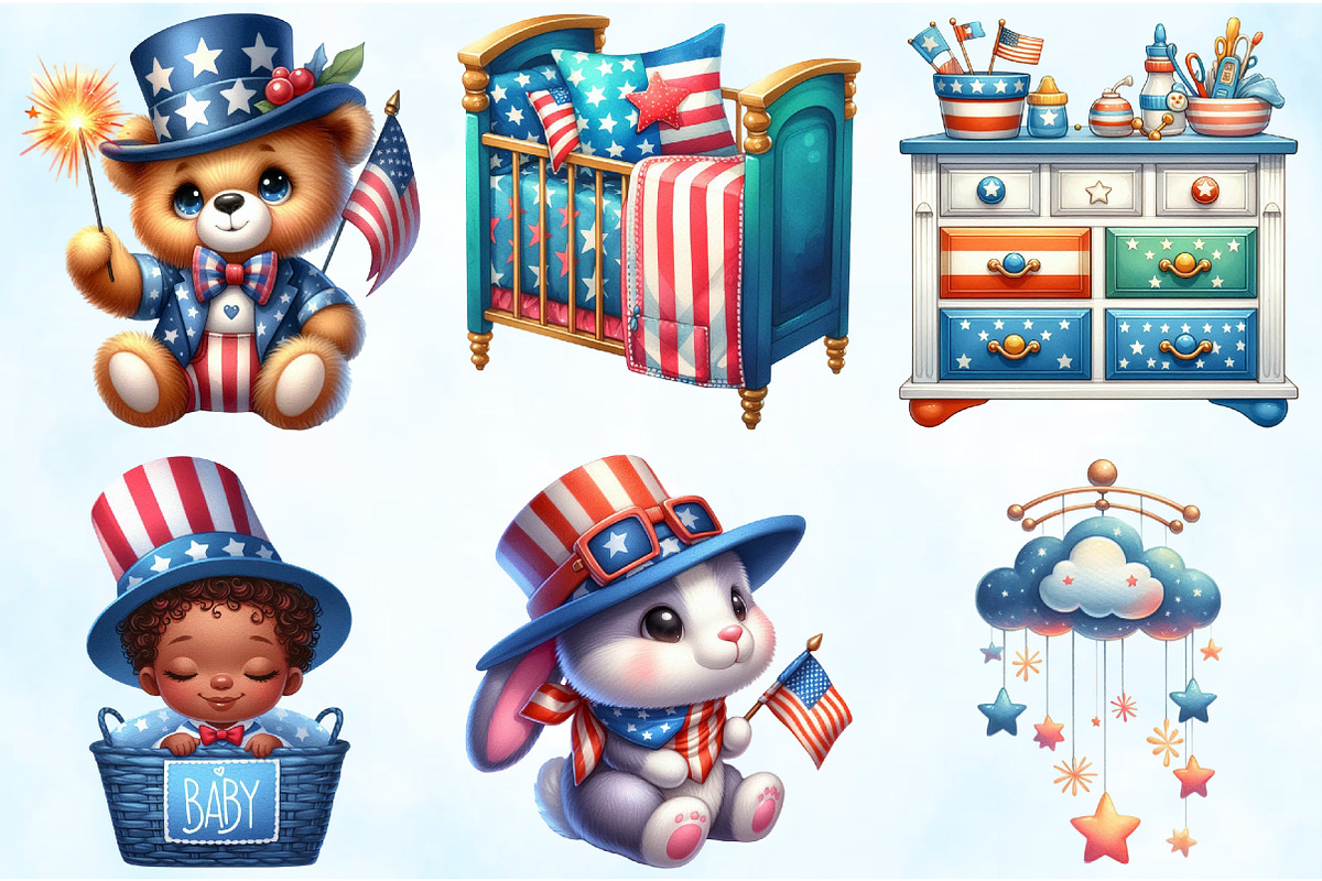4th of July Baby Nursery Clipart, an Illustration by Craft Nest (Photo 2 of 9)