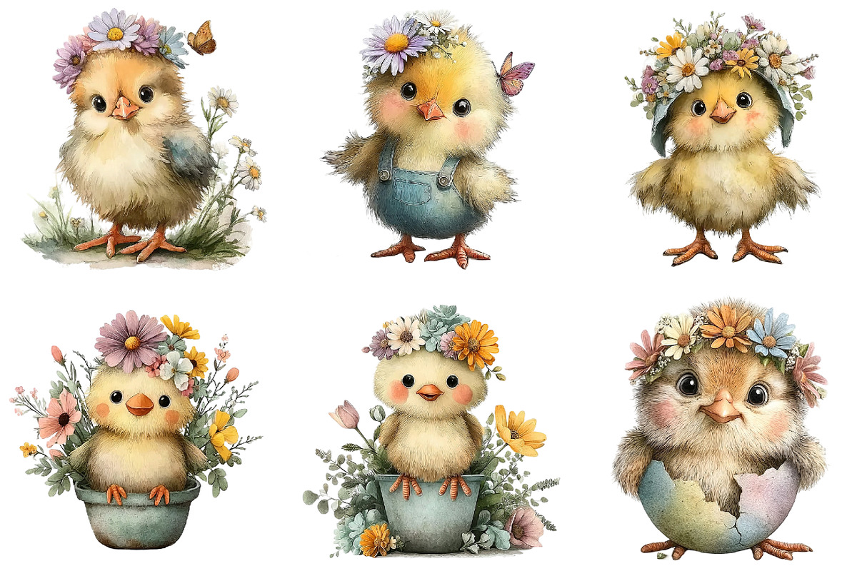 Whimsical Spring Chick Clipart, an Illustration by DreamArtGraphic (Photo 4 of 4)
