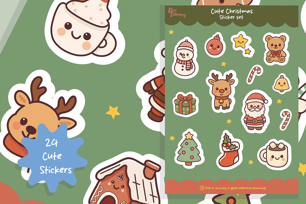 Cute Kawaii Christmas Sticker Set, an Illustration by Dori Debreceni draws (Photo 4 of 4)