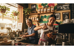 Smiling female barista in an apron, a Person Photo by Igor Tichonow