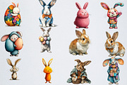 Whimsical Bunny Easter Clipart, an Illustration by Watercolor design (Thumbnail 2 of 6)