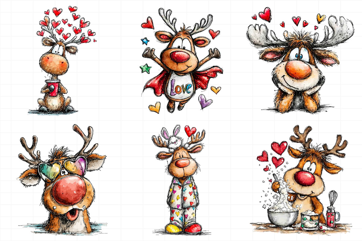 Funny valentine Reindeer Clipart, an Illustration by Daily.Designs (Photo 3 of 5)