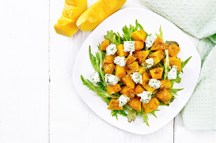 Salad of pumpkin and cheese on top, a Food & Drink Photo by rezkrr