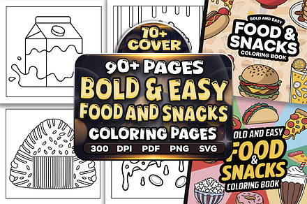 Bold Easy Food and Snacks Coloring, a Food Illustration by Craftsbeefy