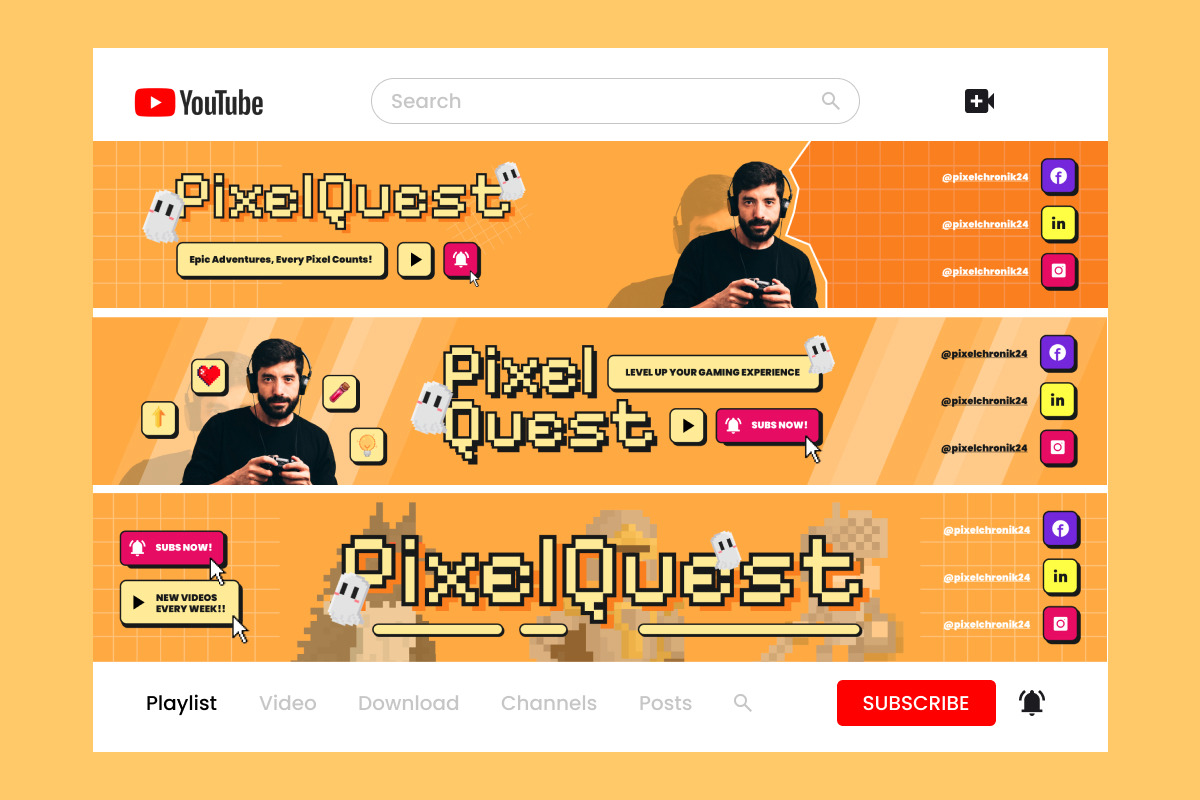 Youtube Banner for Retro Gaming, a Social Media Template by productype1 (Photo 3 of 3)