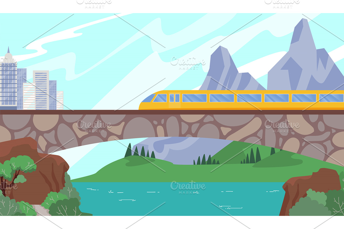 Modern speedy train on railway, a Person Illustration by VectorsBang