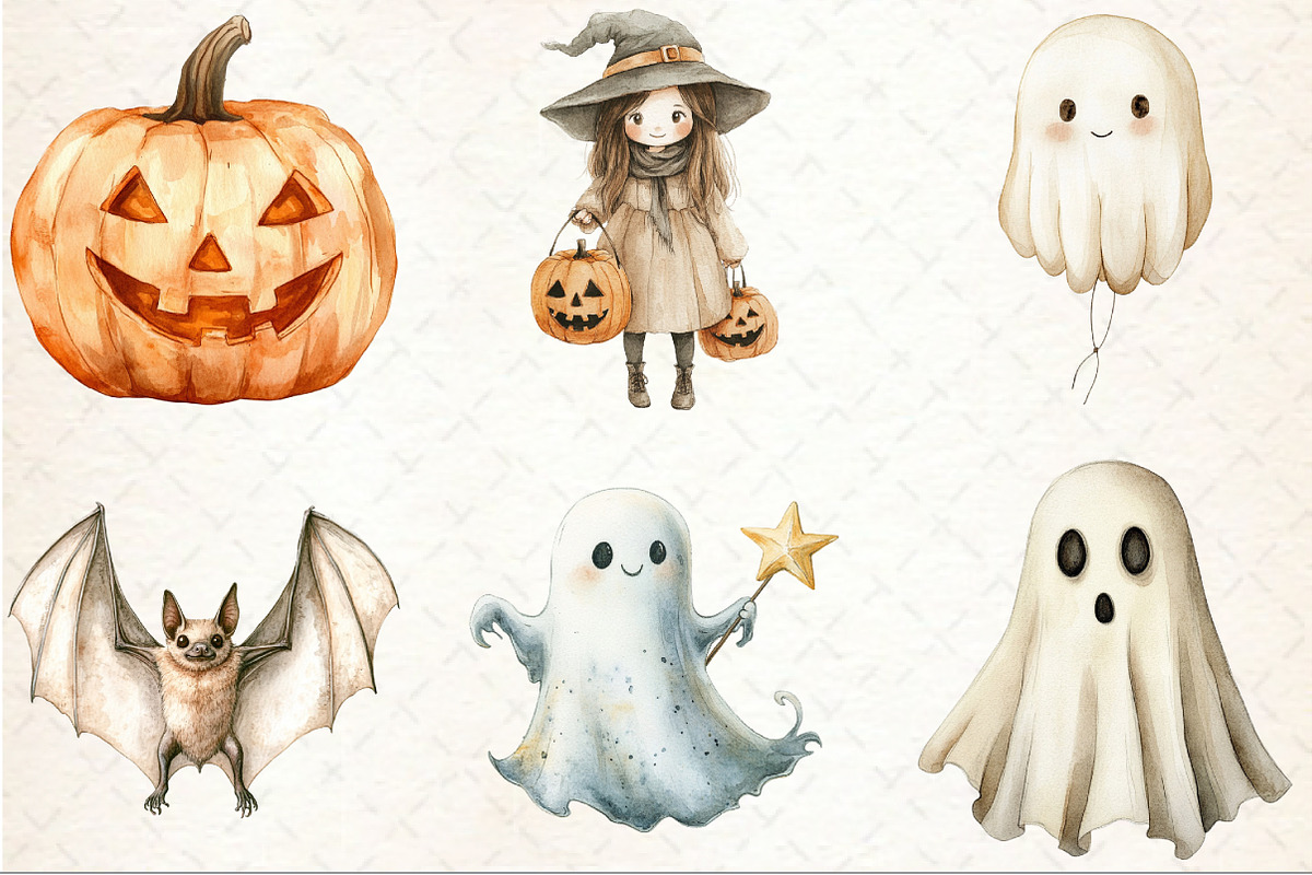 Watercolor Neutral Halloween Clipart, an Illustration by Rose Art (Photo 3 of 7)