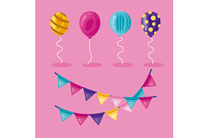 icons balloons and garland, an Illustration by studiogstock