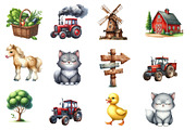 Farm Watercolor Clipart, an Illustration by Designworld (Thumbnail 4 of 6)