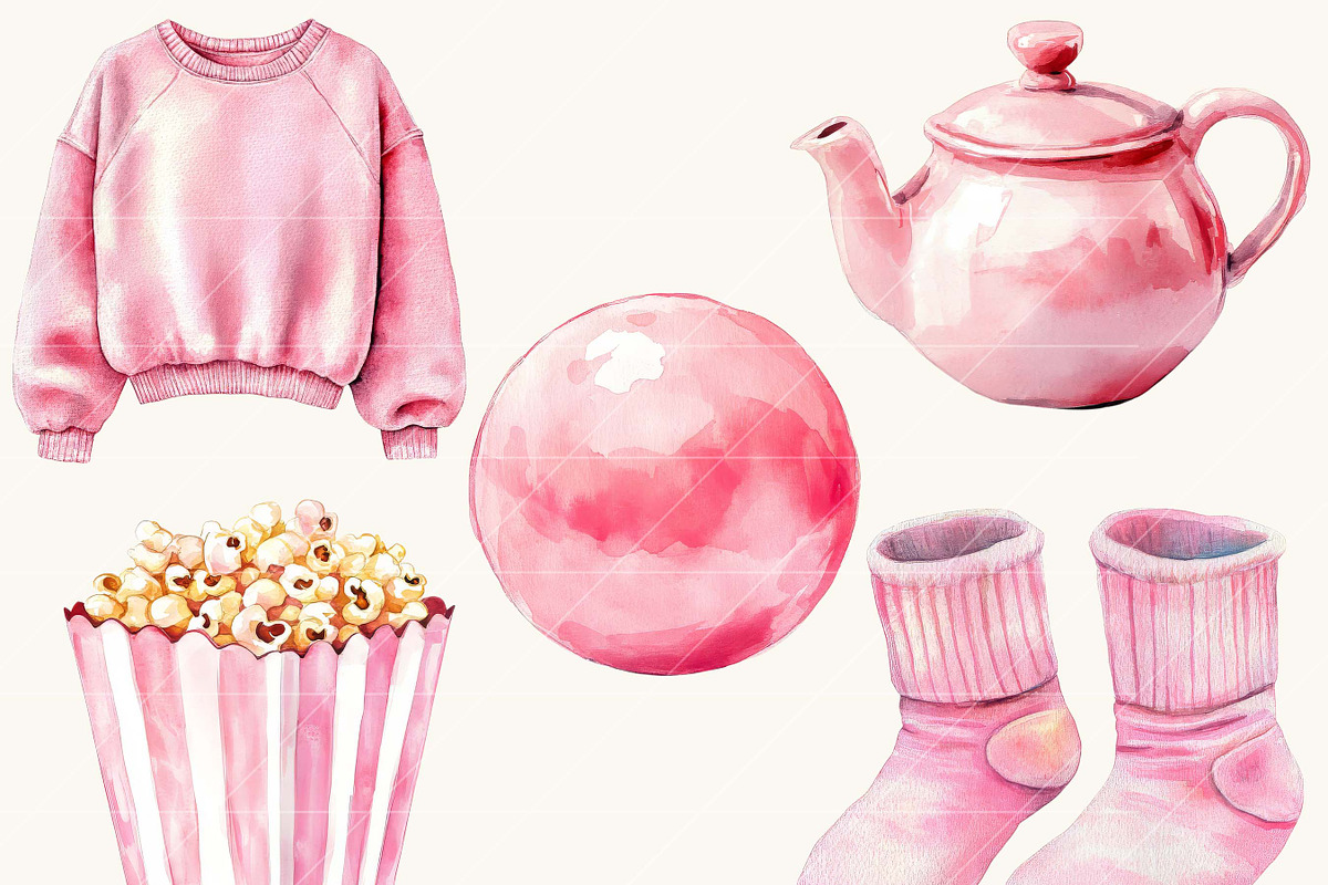 Watercolor Pink Pyjama Party Clipart, a Decorative Illustration by SparkyDesignsUS (Photo 4 of 9)