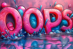 Colorful 3D 'Oops!' text in vibrant pink and blue tones, surrounded by splashes, a Background Photo by ImageMir