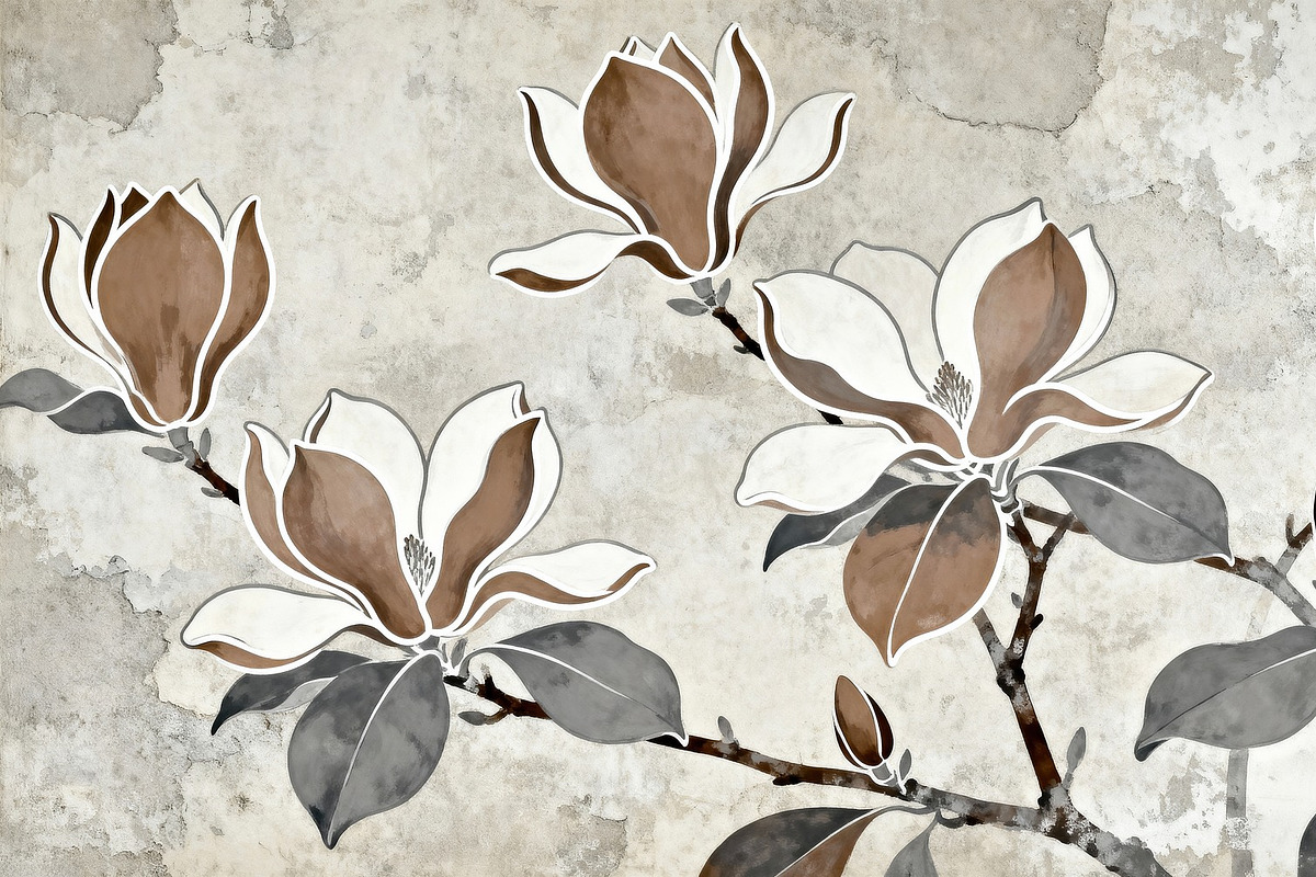 Abstract Magnolia Flowers Mural, a Decorative Illustration by Virgo Studio