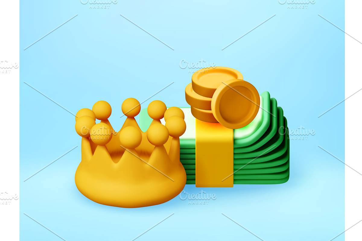 3d Golden crown with stack of money, a Finance Illustration by Abscent