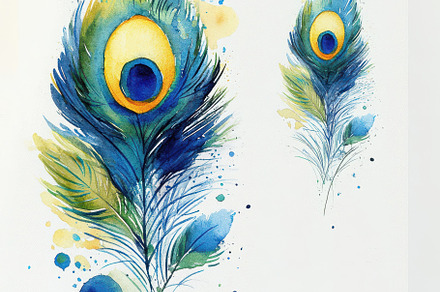 Watercolor Peacock Feathers Artistic, an Abstract Photo by Pixeness Studio