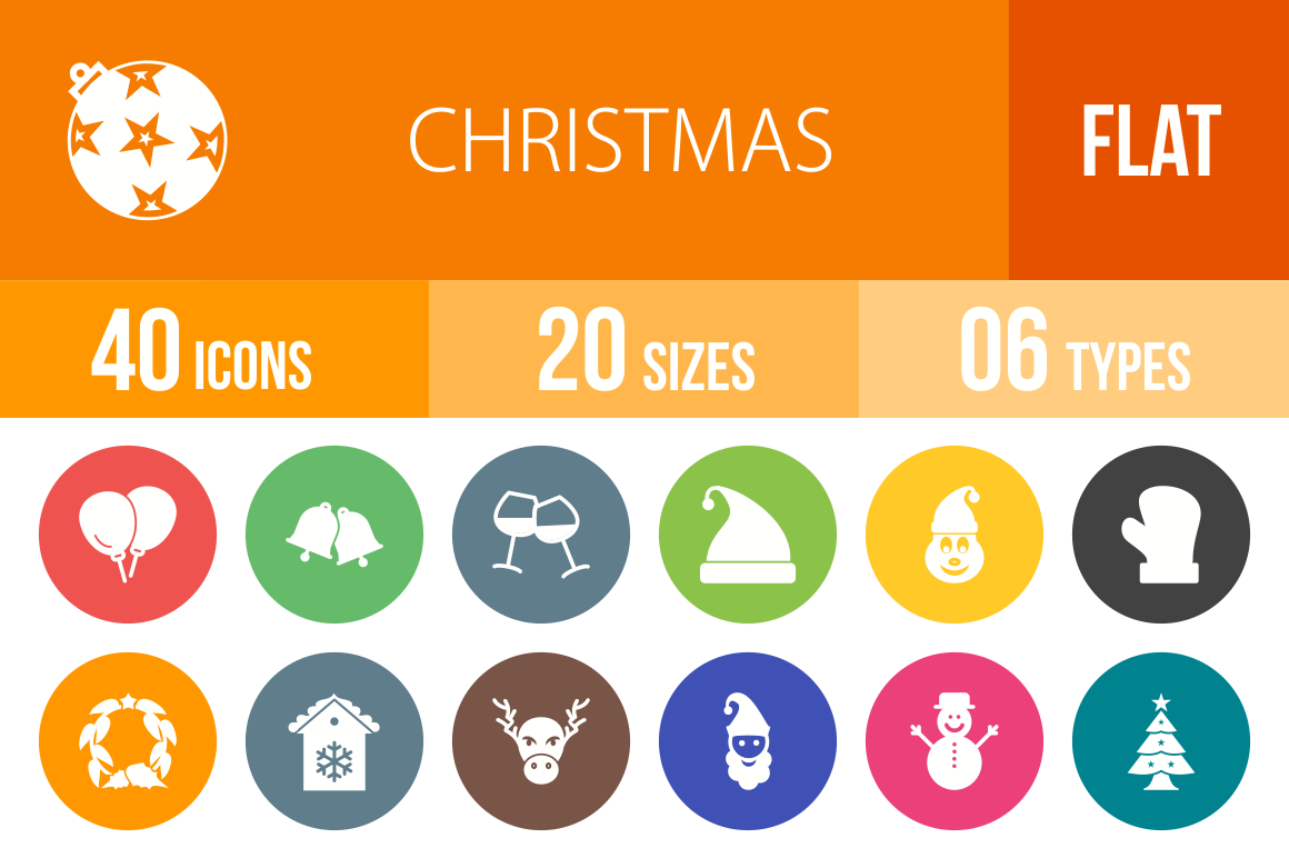 40 Christmas Flat Round Icons, an Icon by IconBunny