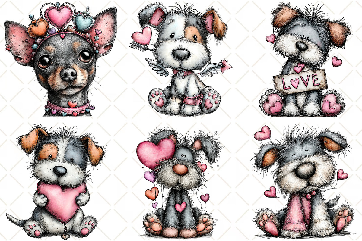 Whimsical Valentine Dog Clipart, an Illustration by Black Bird Studio (Photo 2 of 6)