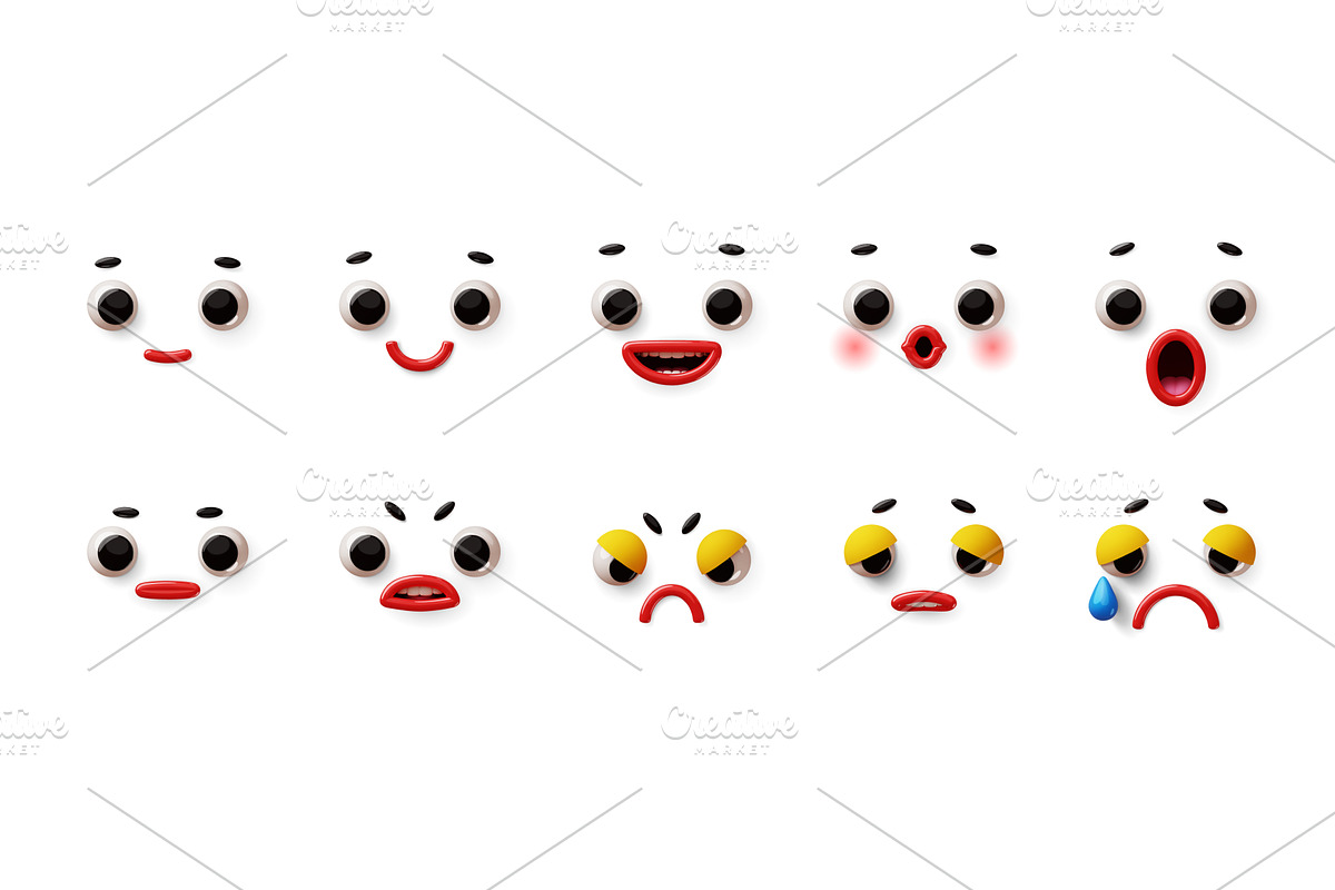 3d cartoon faces elements. Funny, an Object Illustration by YummyBuum
