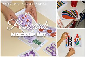6 Mockups for Postcards A6 300 dpi