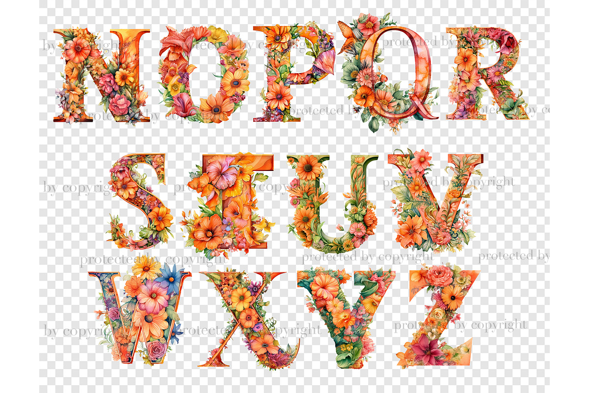 Alphabet Flowers Clipart, an Education Illustration by GlamArtZhanna (Photo 6 of 7)