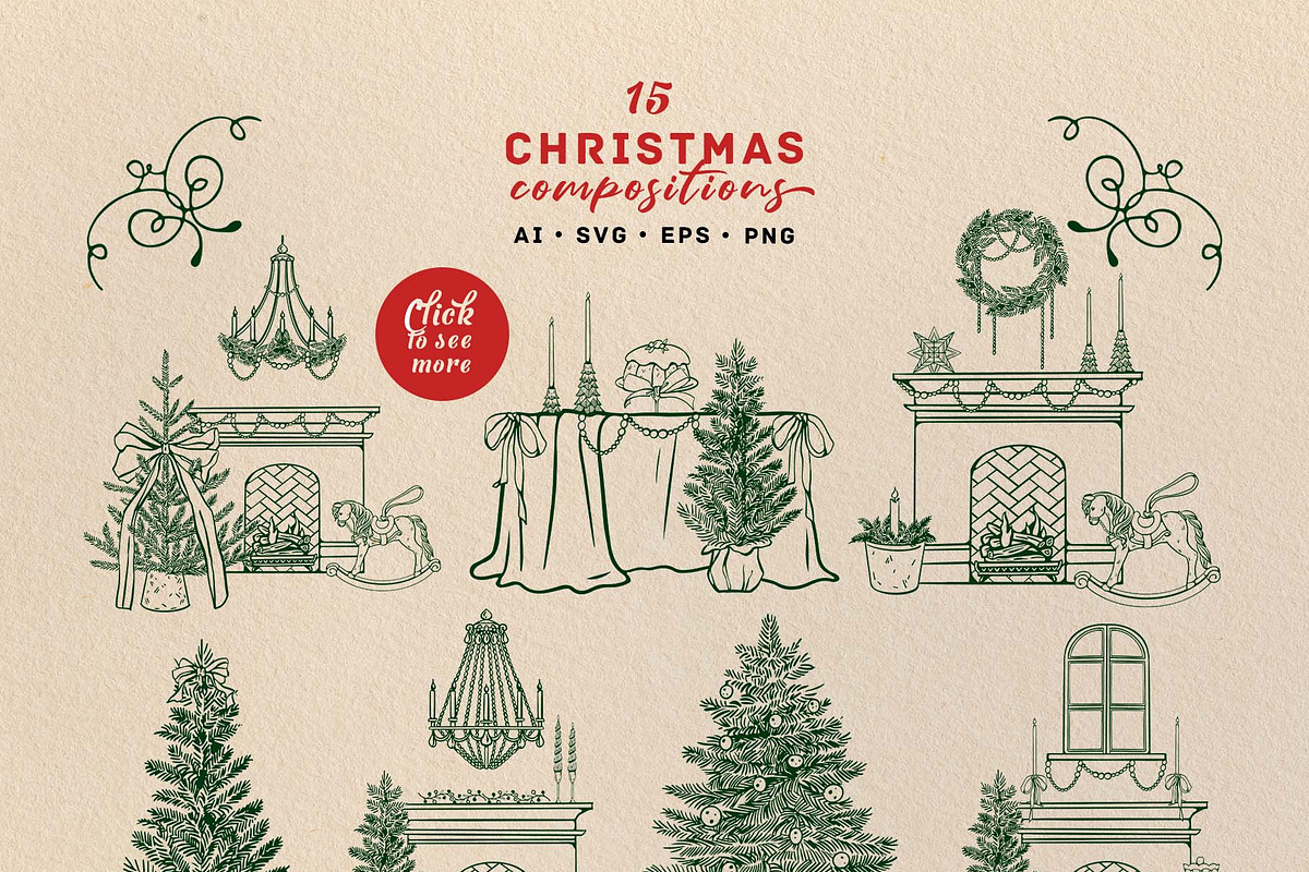 Vintage Christmas Vector Retro Set, a Seasonal Illustration by VerAna (Photo 3 of 18)