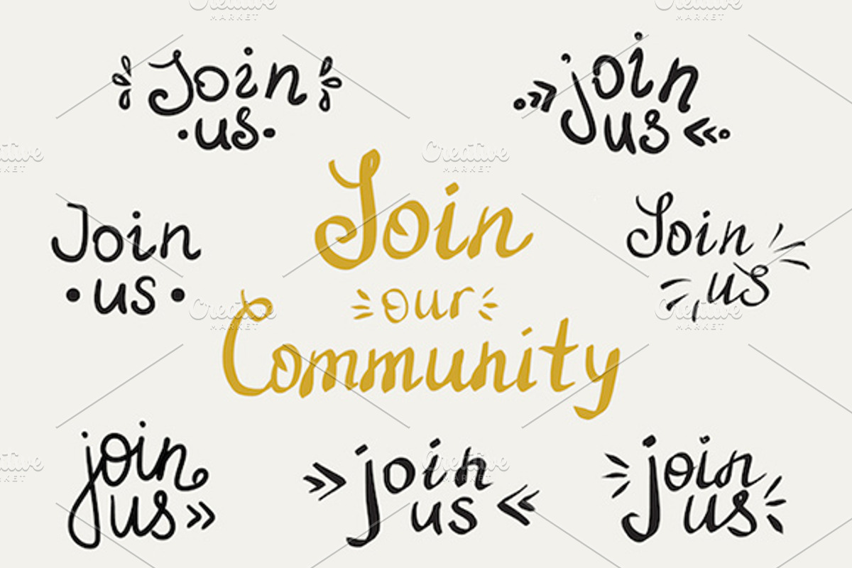 Set of join us handmade lettering