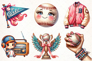 Watercolor Retro Girly Baseball, an Illustration by Pixels.Craft (Thumbnail 3 of 7)