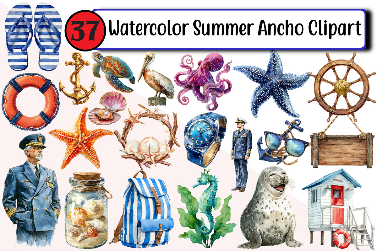 Watercolor Summer Ancho Clipart, an Illustration by Design Market (Photo 1 of 3)