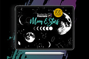Procreate - Moon and Stars Stamps, a Brush Add-On by DiBrush Studio (Thumbnail 1 of 9)