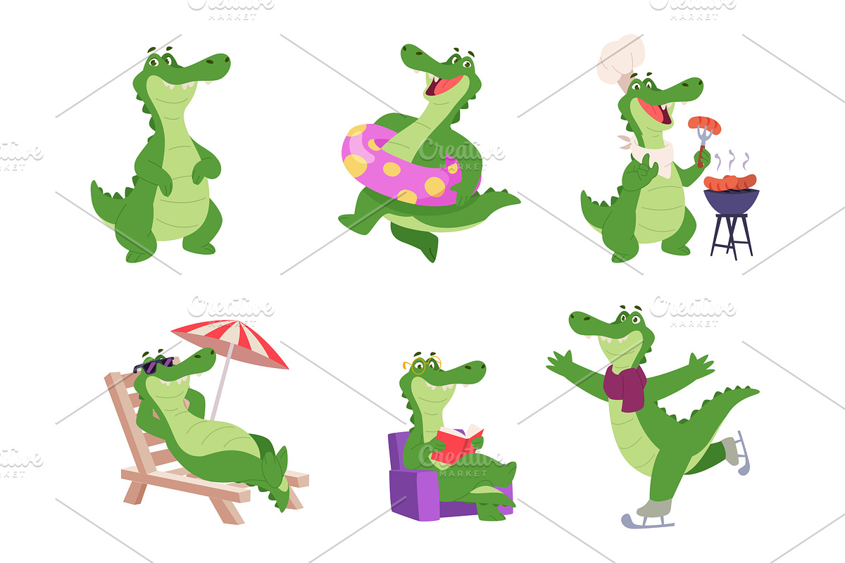 Cute crocodile. Funny mascot, an Animal Illustration by Onyx