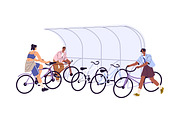 People parking bicycles at station, a Transportation Illustration by PaperTrident (Thumbnail 2 of 4)