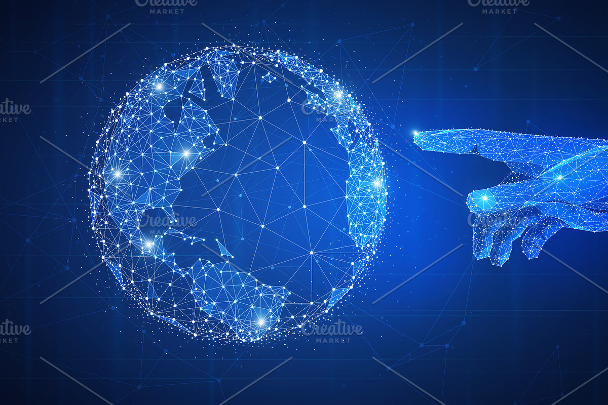 Touch the future hand and globe low, a Technology Illustration by ...
