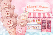 Watercolor Ice cream Clip Arts #2, an Animal Illustration by Whimseez (Thumbnail 1 of 4)