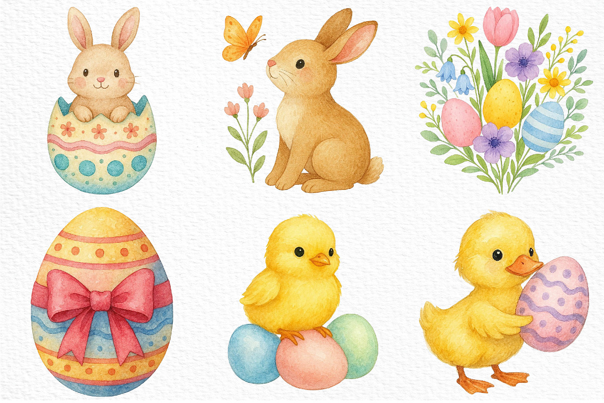 Watercolor Easter Spring Clipart PNG, an Illustration by Craft Nest (Photo 3 of 8)