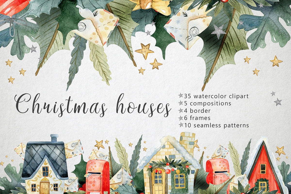 Watercolor Christmas Houses, an Illustration by annasokol_ (Photo 1 of 9)