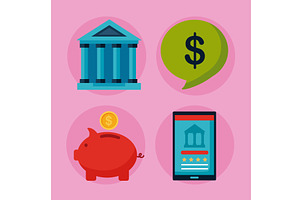 four banking money icons, a Finance Illustration by studiogstock