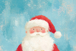 Santa Claus holding a Christmas gift, bringing holiday cheer and, a Decorative Illustration by Studio ANNA