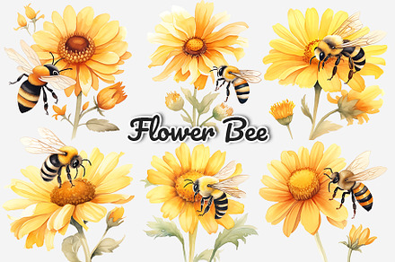 Flower Bee Watercolor