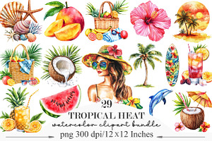 Watercolor Tropical Heat Clipart, an Illustration by Designking