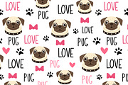 Pug Seamless Patterns | Vector Files, an Animal Illustration by Elena Nesterova (Thumbnail 5 of 7)