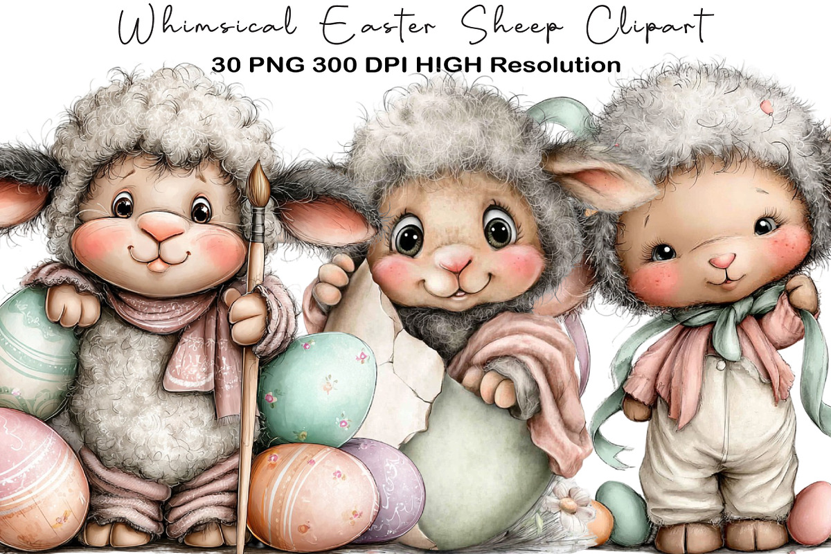 Whimsical Easter Sheep Clipart, an Illustration by Black Bird Studio (Photo 1 of 6)