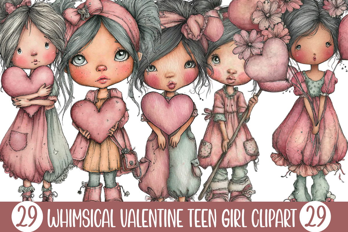 Whimsical Valentine Teen Girl, an Illustration by Designking (Photo 1 of 5)