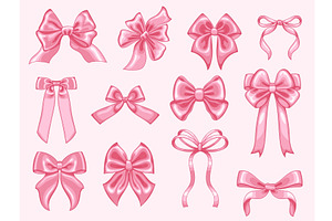 Coquette pink ribbon bows. Shiny, an Illustration by winwin.art