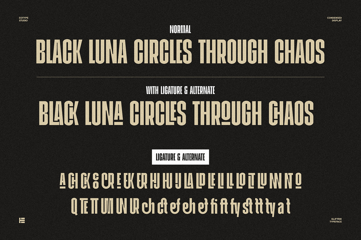 Gliftrik - Condensed San Serif, a Font by Eotype Studio (Photo 9 of 9)