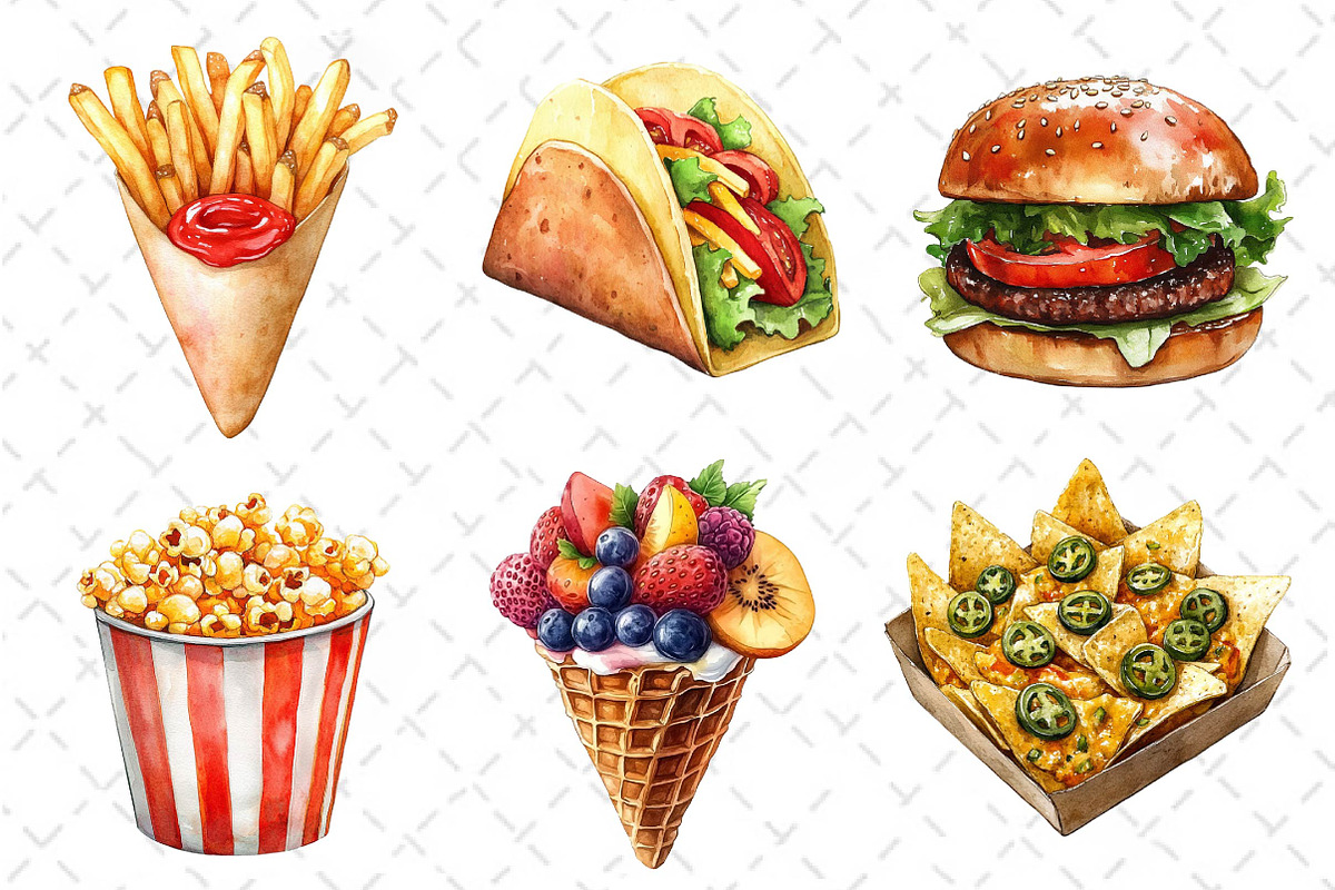 Watercolor Street Food Clipart PNG, an Illustration by Dream Creation (Photo 5 of 7)